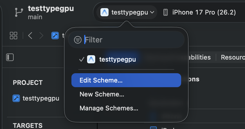 editing a scheme in Xcode