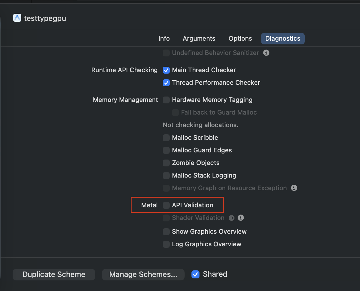 deselect Metal Api Validation
