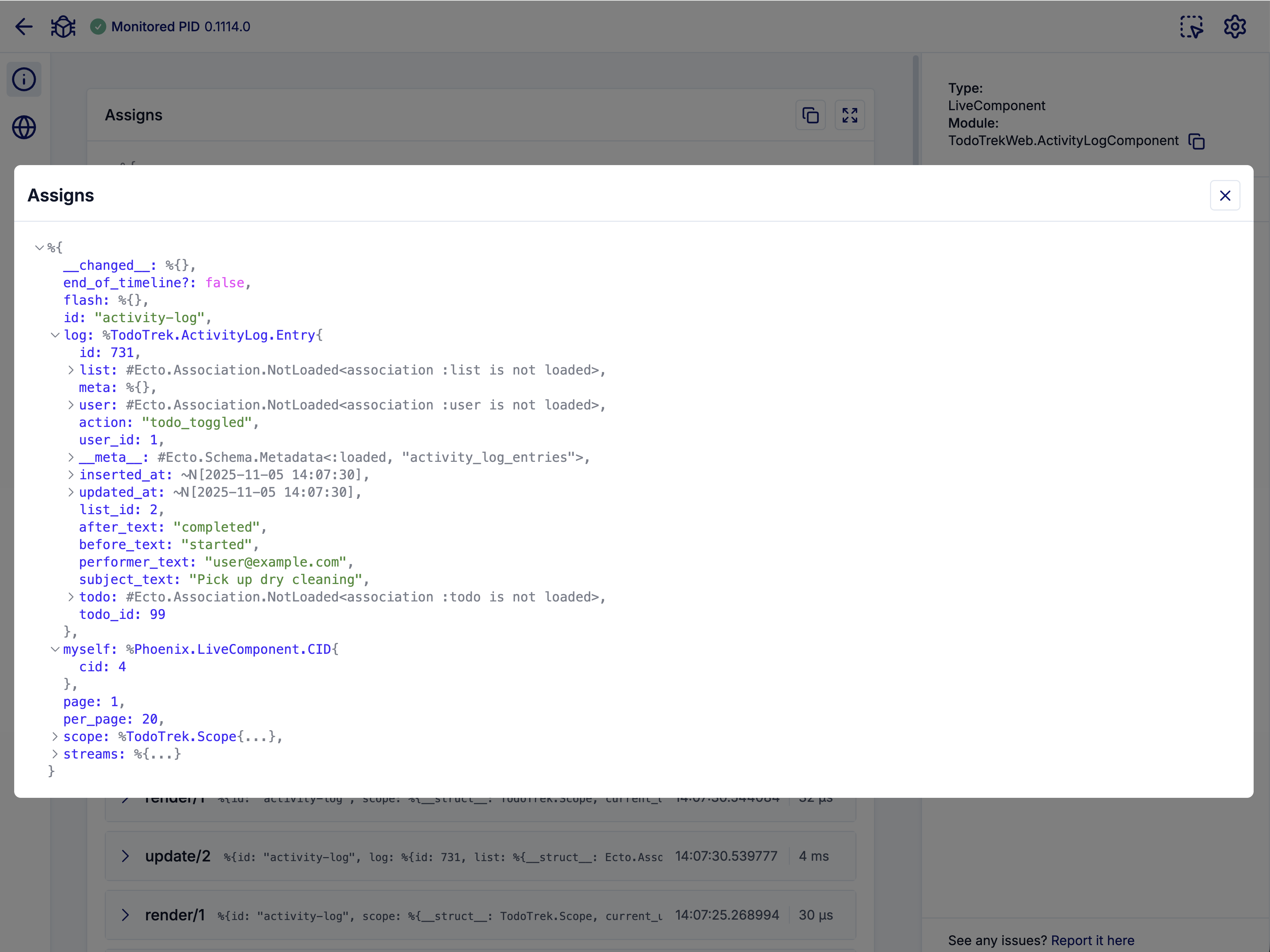 Inspect state in real time