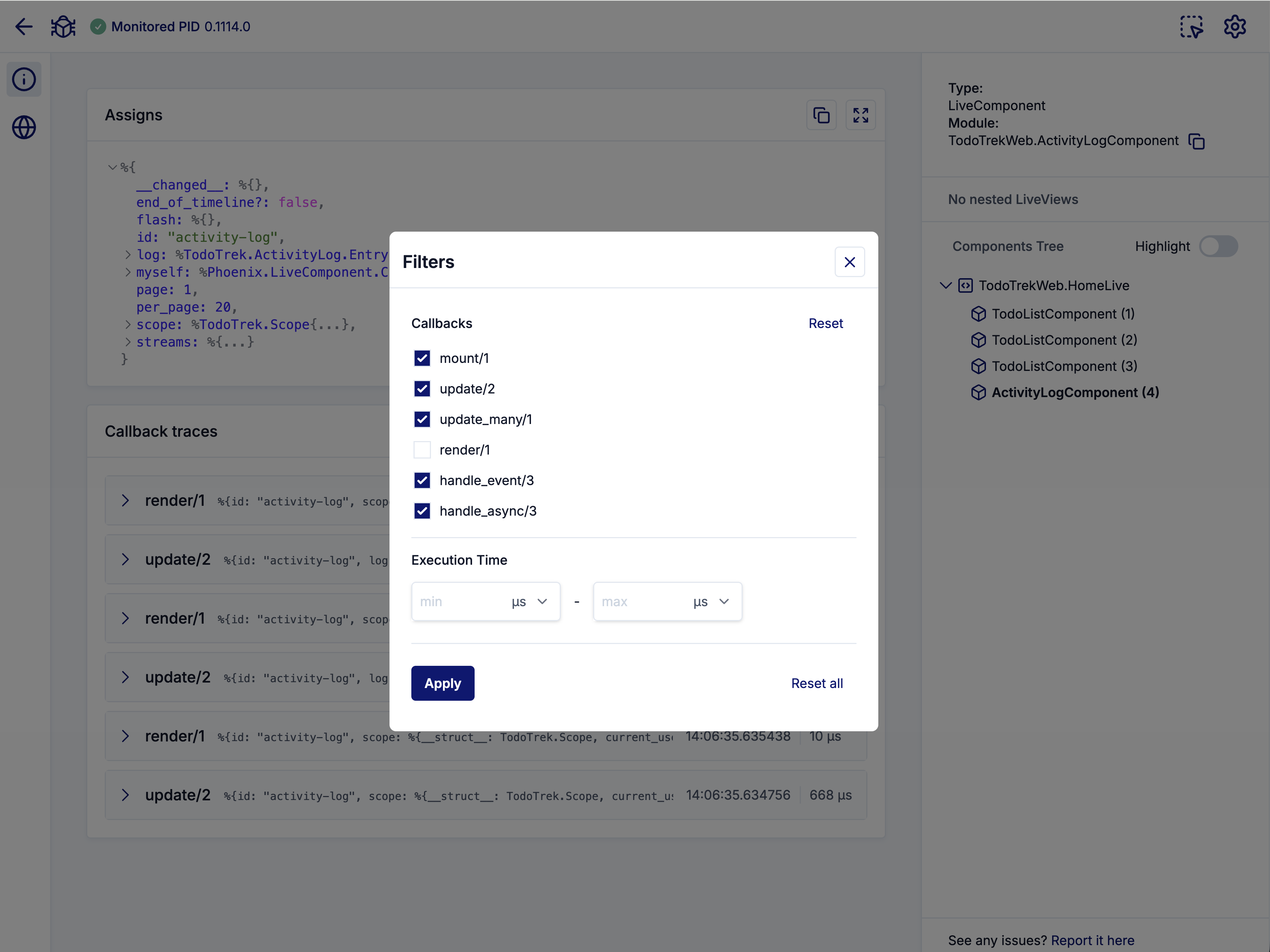 Filter and focus on key callbacks