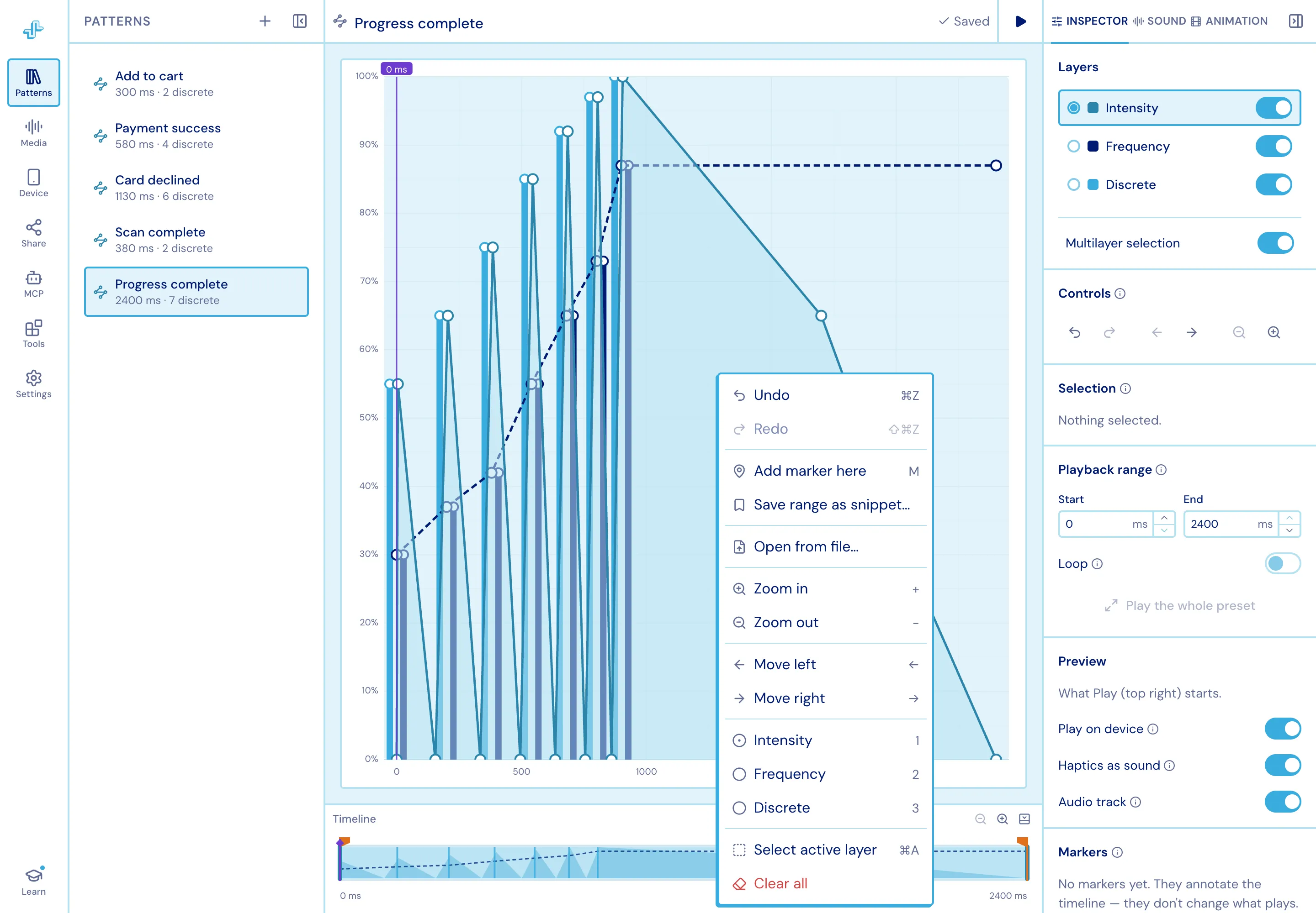 The chart context menu