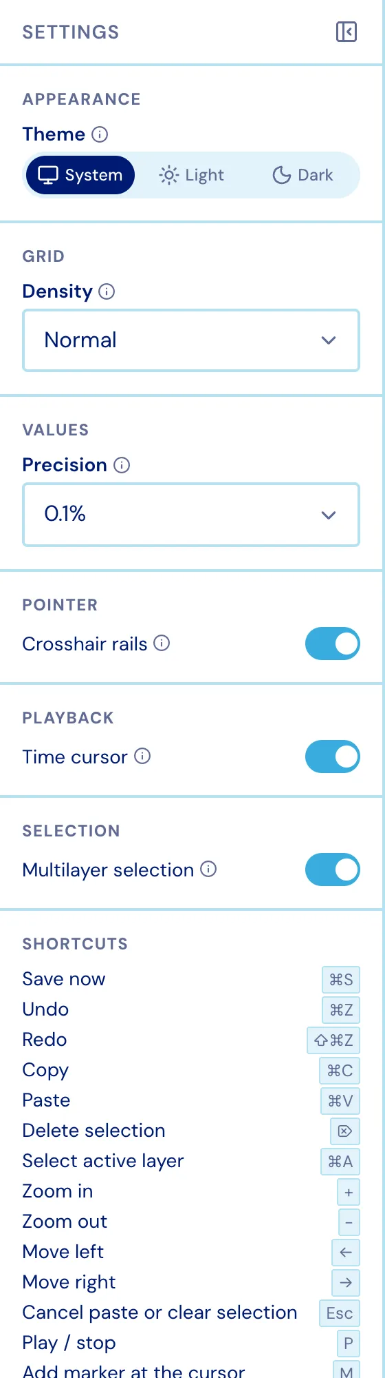 The editor's Settings panel