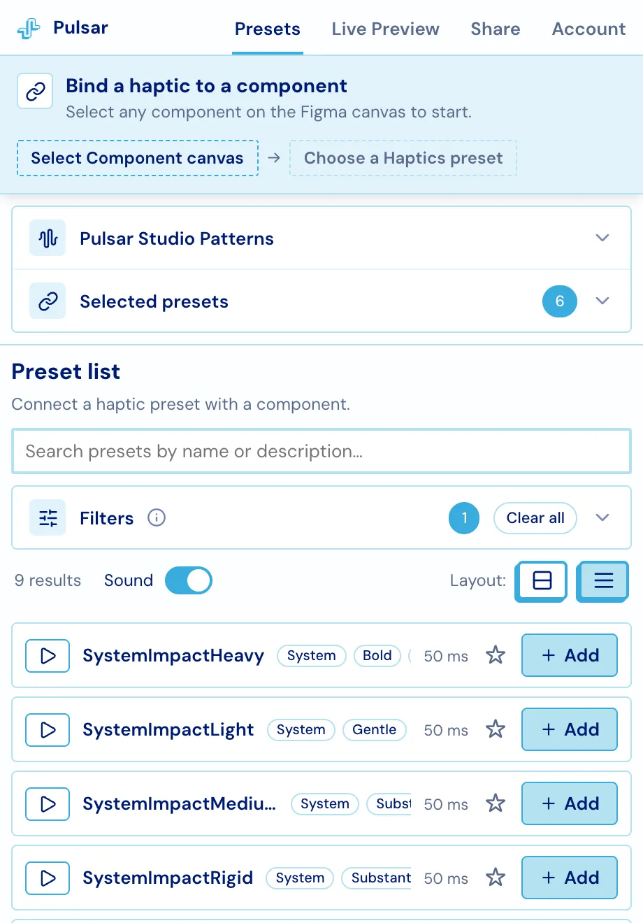 The iOS system presets in compact layout