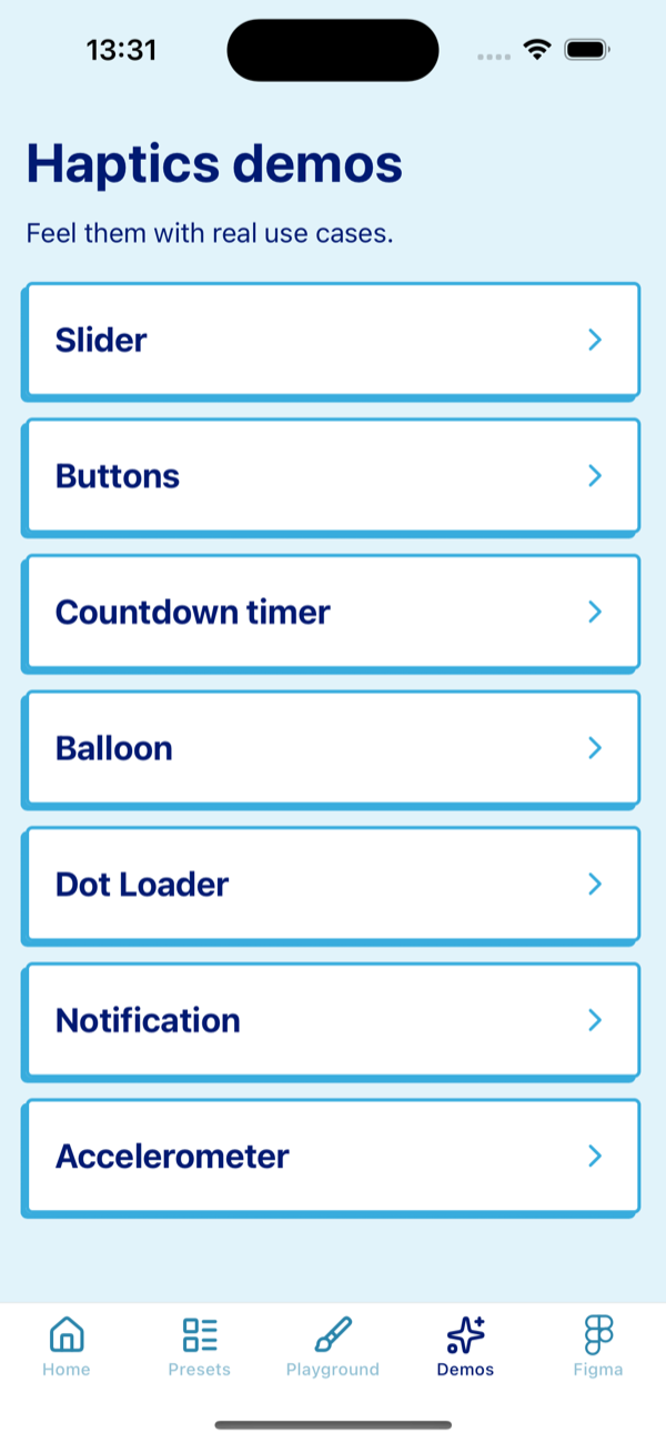 Pulsar app interactive demos screen