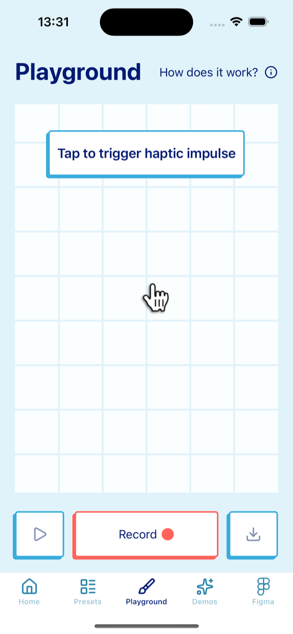 Pulsar app haptics playground screen