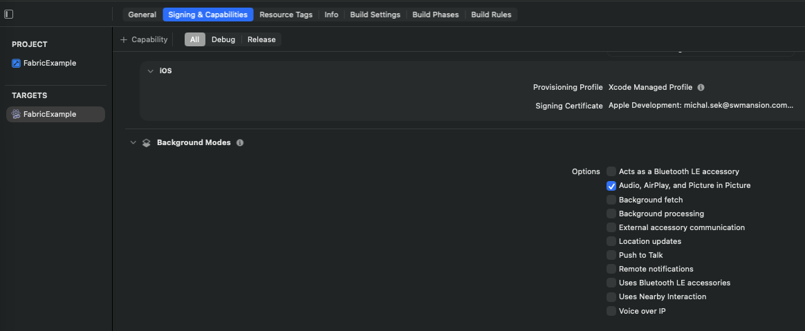 background mode configuration example