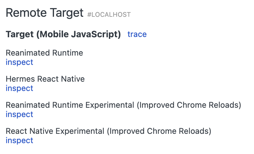 Screenshot showing Chrome DevTools target selection