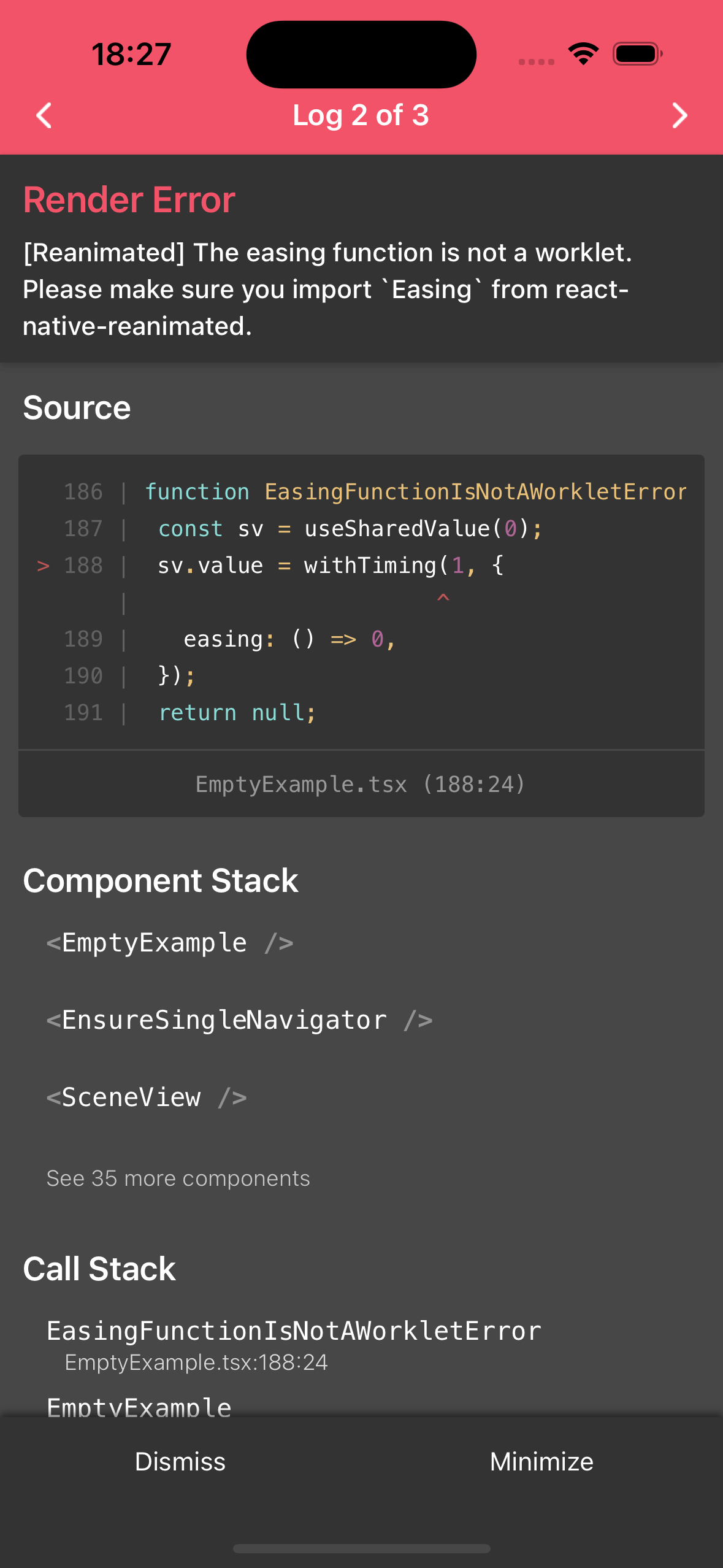 Call Stack after applying Reanimated Metro config wrapper