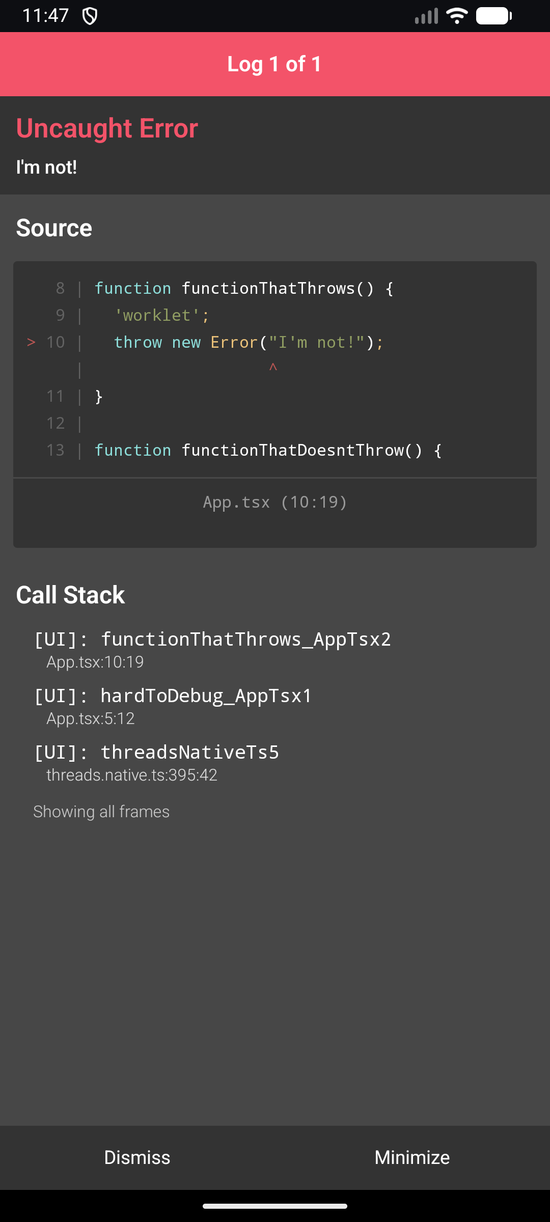 Cross-runtime stack trace with flag disabled
